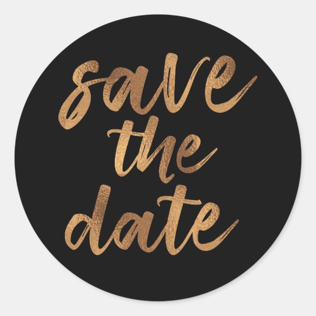 Pegatina Redonda Simple Save The Date en negro y dorado con letra d (Anverso)