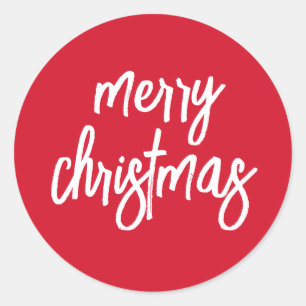 Pegatina Redonda Simple Script Calligraphy Red Merry Christmas
