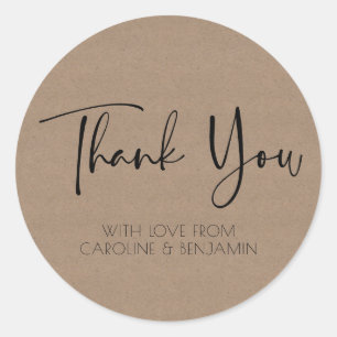 Pegatina Redonda Simple Script Name Brown Kraft Paper Gracias