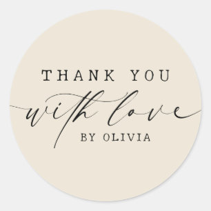 Pegatina Redonda Simple Thank You con amor Script Business   ECRU