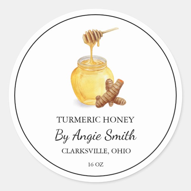 Pegatina Redonda Simple Turmeric Infused Honey Label (Anverso)