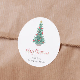 Pegatina Redonda Simple Watercolor Christmas Tree Festive