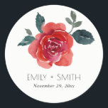 PEGATINA REDONDA SIMPLE WATERCOLOR RED GREEN ROSE FLORAL WEDDING<br><div class="desc">If you need any further customisation please feel free to message me on yellowfebstudio@gmail.com.</div>