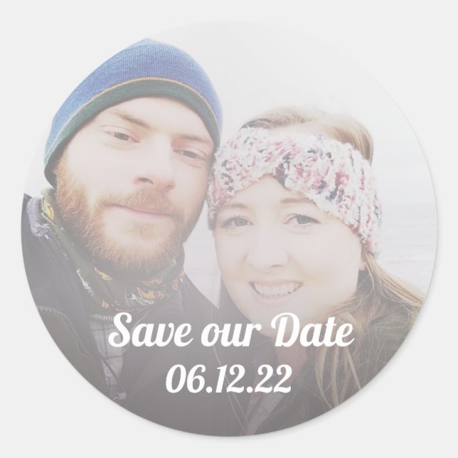 Pegatina Redonda Simple Wedding Save the Date Faux Vellum Photo (Anverso)