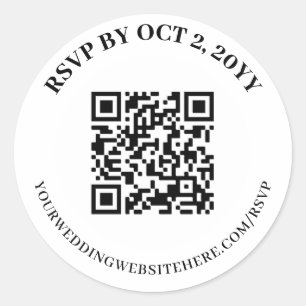 Pegatina Redonda Simple y elegante código QR en línea RSVP en blanc