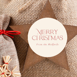 Pegatina Redonda Simple y elegante Feliz Navidad | Marfil Rojo