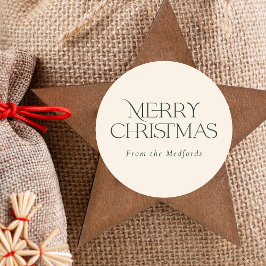 Pegatina Redonda Simple y elegante Feliz Navidad | Marfil verde