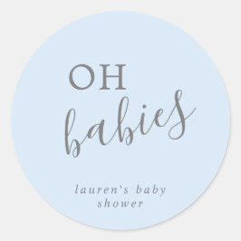 Pegatina Redonda Simple y lindo Blue Boy Twins Baby Shower