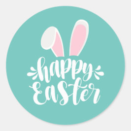 Pegatina Redonda Simple y lindo conejito orejas feliz Pascua | Sell