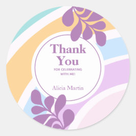 Pegatina Redonda Simple y moderna hoja arcoiris pastel gracias