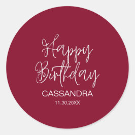 Pegatina Redonda Simple y moderna tipografía de Borgoña Cumpleaños