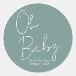 Pegatina Redonda Simple y moderno Oh Baby Sage Green Baby Shower