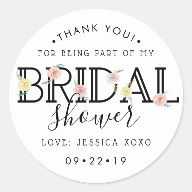 Pegatina Redonda Simplemente Moda Floral Garden Bridal Shower Graci (Anverso)