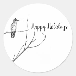 Pegatina Redonda simplemente un colibrí en un palo, Felices Fiestas