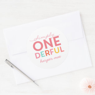 Pegatina Redonda Simplemente un maravilloso primer cumpleaños   Ray