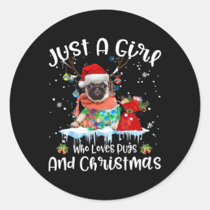 Pegatina Redonda Simplemente Una Chica Que Ama Pug Y La Navidad Fea