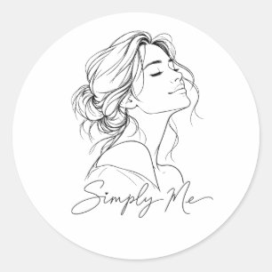 Pegatina Redonda Simplemente Yo – Arte de Línea de Mujer Elegante