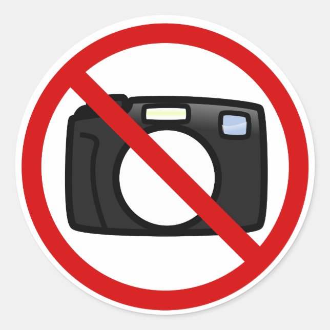 Pegatina Redonda Sin fotografía, sin cámaras (Anverso)