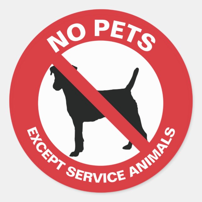 Pegatina Redonda Sin Mascotas excepto animales de servicio (Anverso)