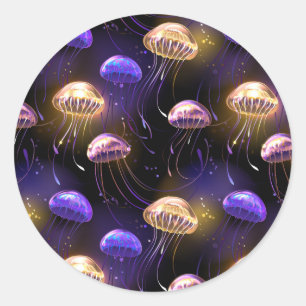 Pegatina Redonda Sin soldadura con medusas brillantes