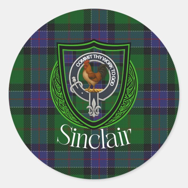Pegatina Redonda Sinclair Scottish Clan Tartan & Crest (Anverso)