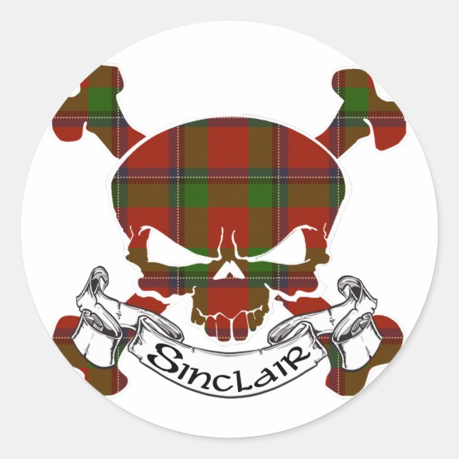 Pegatina Redonda Sinclair Tartan Skull (Anverso)