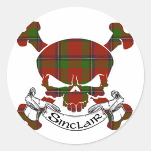 Pegatina Redonda Sinclair Tartan Skull
