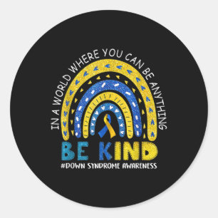 Pegatina Redonda Síndrome de Be Kind Down Conciencia Hombres Arcoir