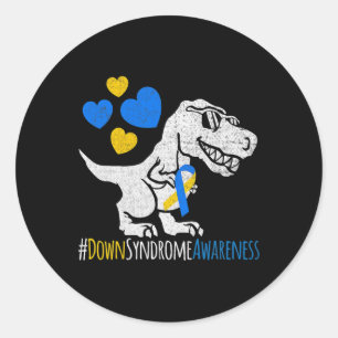 Pegatina Redonda Síndrome De Dinosaurio Abajo Conciencia Azul Y Ama