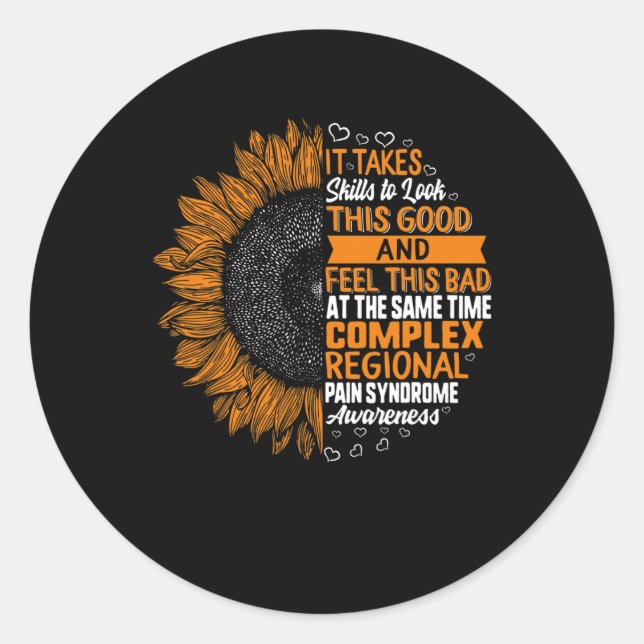 Pegatina Redonda Síndrome de Dolor Regional Complejo Concienciación (Anverso)