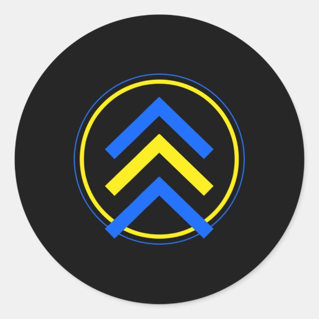 Pegatina Redonda Síndrome de Down con logotipo de 3 flechas (Anverso)