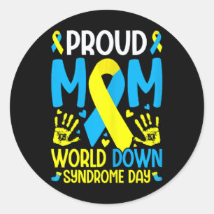 Pegatina Redonda Síndrome de Down Mamá Ribbon Síndrome de Down Cons