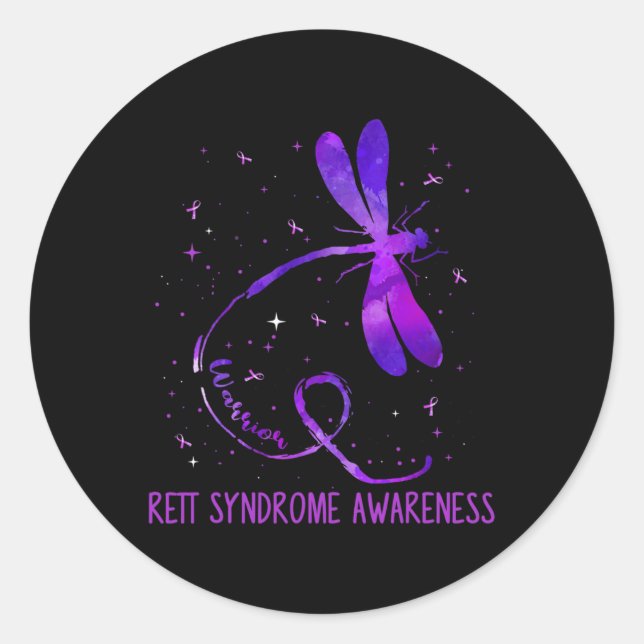 Pegatina Redonda Síndrome de Ki Rett Conciencia Disfraz Dragonfly R (Anverso)