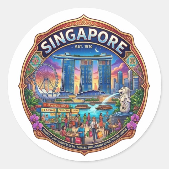 PEGATINA REDONDA SINGAPUR (Anverso)