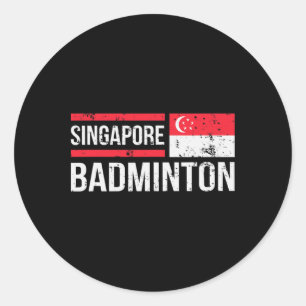 Pegatina Redonda Singapur Bandera de Badminton Raca deportiva Birdi