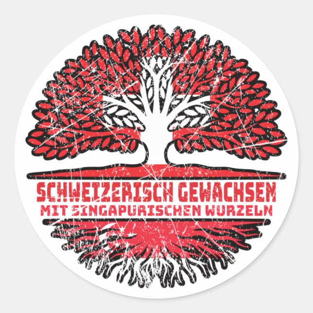 Pegatina Redonda Singapur Singapurisch Schweizer Schweiz Baum (Anverso)