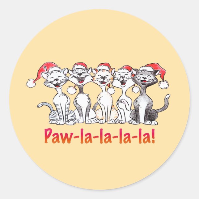 Pegatina Redonda Singing Christmas Cats with Santa Hats (Anverso)