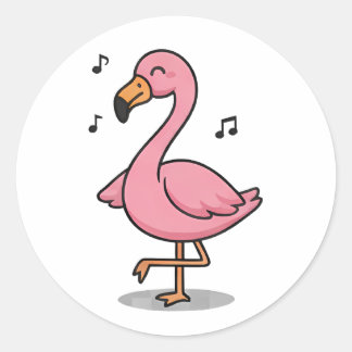 Pegatina Redonda Singing Flamingo