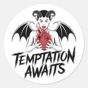 Pegatina Redonda Siniestro Diseño Gótico Demonio - Se espera tentac