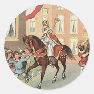 Pegatina Redonda Sinterklaas Dutch St. Nick Vintage