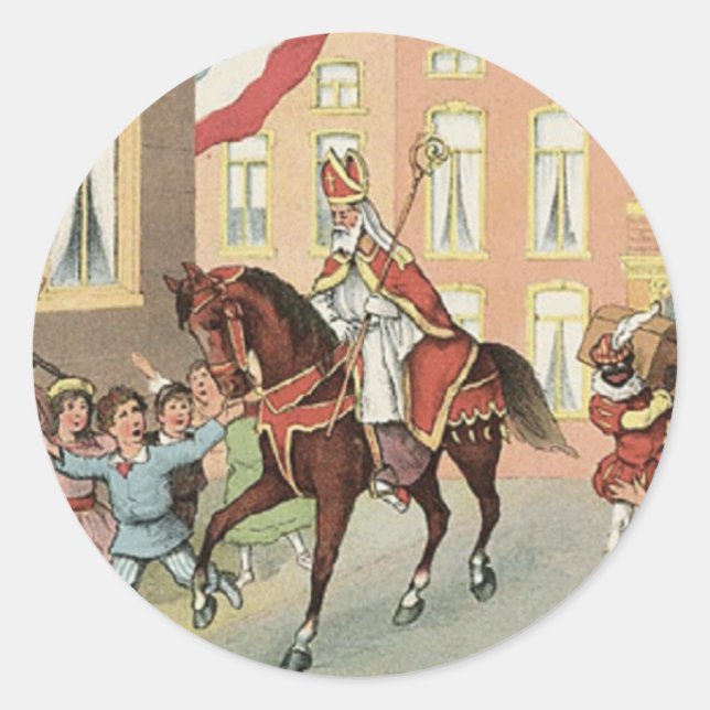 Pegatina Redonda Sinterklaas Dutch St. Nick Vintage (Anverso)