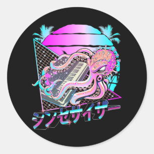 Pegatina Redonda Sintetizador Octopus Vaporwave Kraken Analog Synth