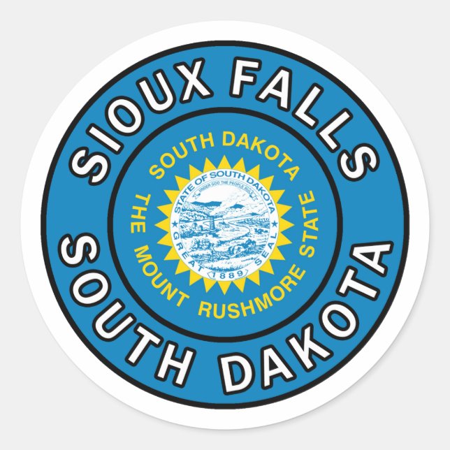 Pegatina Redonda Sioux Falls Dakota del Sur (Anverso)