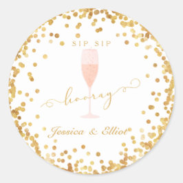 Pegatina Redonda Sip Sip Hooray Bachelorette Engagement Brunch