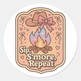 Pegatina Redonda Sip, S'more, Repeat - Retro Camp Badge