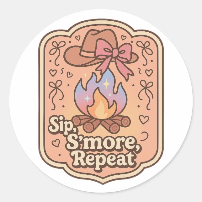Pegatina Redonda Sip, S'more, Repeat - Retro Camp Badge (Anverso)