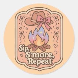 Pegatina Redonda Sip, S'more, Repeat - Retro Camp Badge