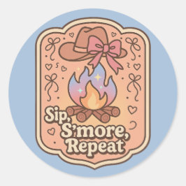 Pegatina Redonda Sip, S'more, Repeat - Retro Camp Badge