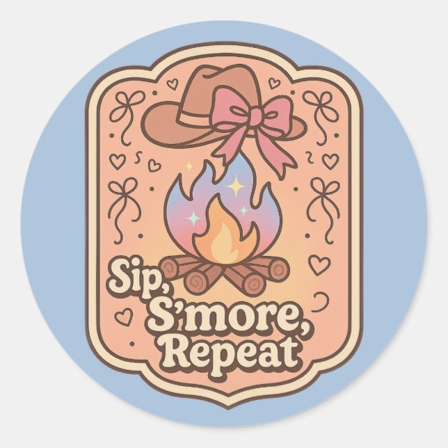Pegatina Redonda Sip, S'more, Repeat - Retro Camp Badge (Anverso)
