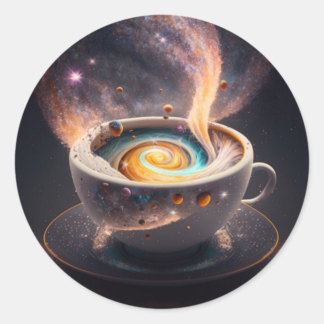 Pegatina Redonda Sips cósmicas: Viaje Celestial a través de la Gala (Anverso)